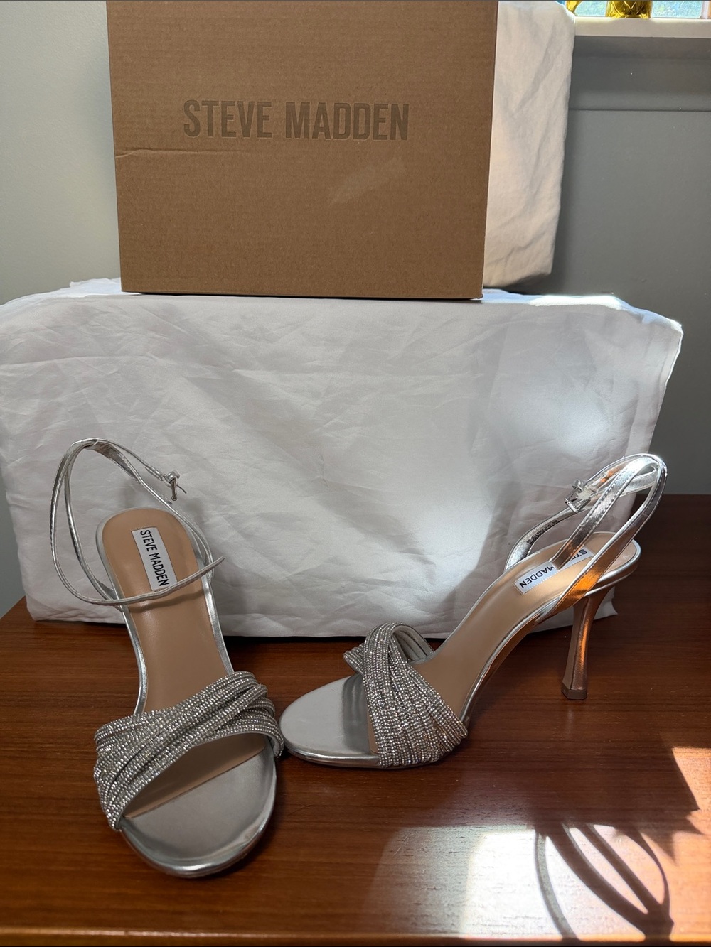 Steve Madden Silver Beaded Strappy High Heel Sandals